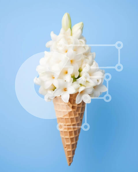 Intra Συλλεκτικό Ξύλινο Παζλ Plywood  4mm - Κώνος παγωτού με λευκά λουλούδια σε μπλε φόντο Σε Ξύλινο Κουτί - Διαστάσεις Puzzle: 10x10 cm – 25 κομμάτια