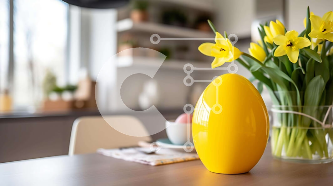 Intra Συλλεκτικό Ξύλινο Παζλ Plywood  4mm - Πασχαλινό αυγό και κίτρινα λουλούδια στο τραπέζι Σε Ξύλινο Κουτί - Διαστάσεις: 10x10 cm – 25 κομμάτια