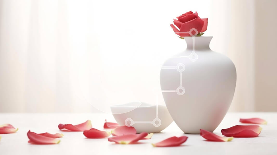 Intra Συλλεκτικό Ξύλινο Παζλ Plywood  4mm - Λευκό βάζο και τριαντάφυλλο με διάσπαρτα πέταλα Σε Ξύλινο Κουτί - Διαστάσεις: 10x10 cm – 25 κομμάτια