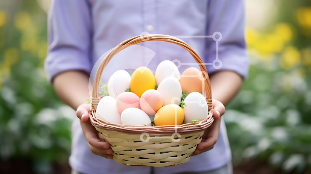 Intra Συλλεκτικό Ξύλινο Παζλ Plywood  4mm - Άτομο που κρατά Πασχαλινό καλάθι γεμάτο με πολύχρωμα αυγά Σε Ξύλινο Κουτί - Διαστάσεις: 10x10 cm – 25 κομμάτια