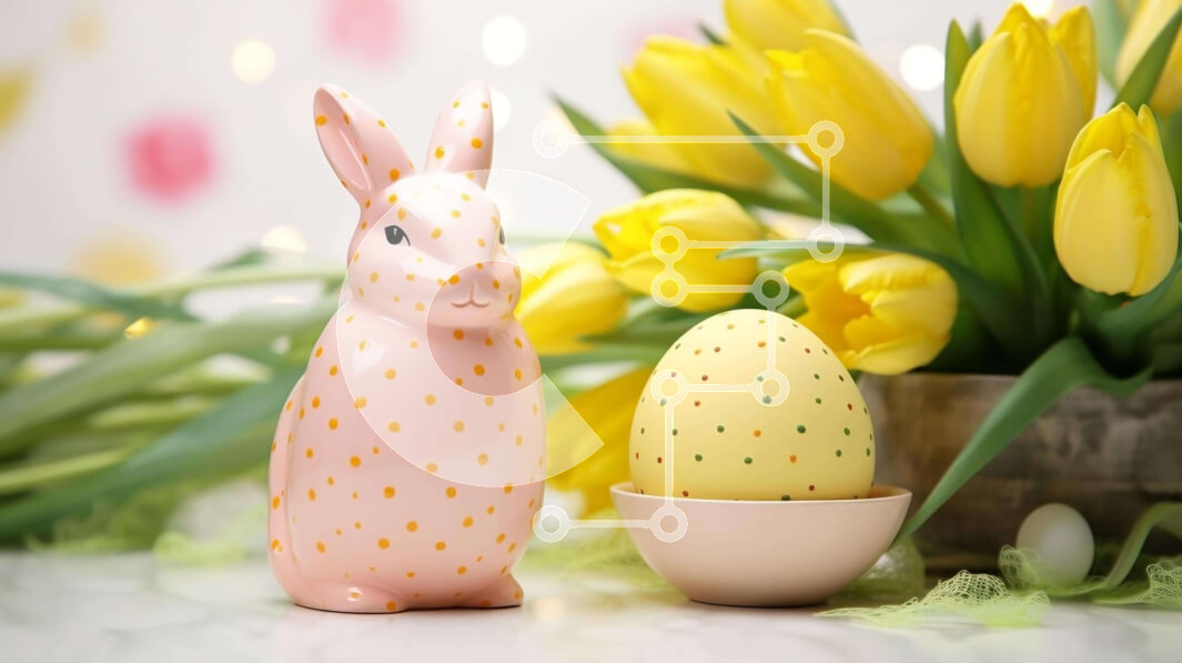 Intra Συλλεκτικό Ξύλινο Παζλ Plywood  4mm - Ειδώλιο λαγουδάκι του Πάσχα με πασχαλινό αυγό και κίτρινες τουλίπες Σε Ξύλινο Κουτί - Διαστάσεις: 10x10 cm – 25 κομμάτια