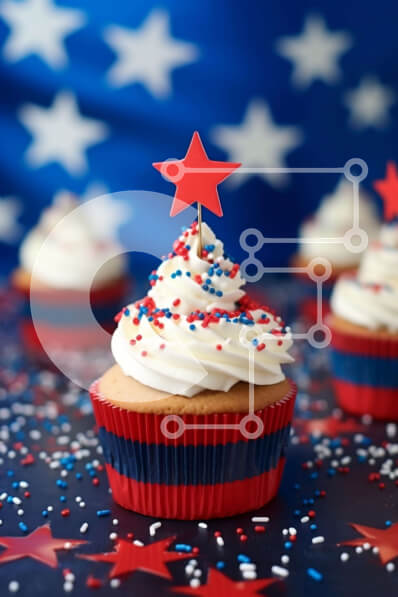 Σετ των 2 Intra Συλλεκτικό Ξύλινο Παζλ Plywood  4mm - Πατριωτικό Cupcake με Κόκκινο, Λευκό και Μπλε Διακοσμητικό γλάσο και σε σχήμα αστεριού Σε Ξύλινο Κουτί - Διαστάσεις: 10x10 cm – 25 κομμάτια