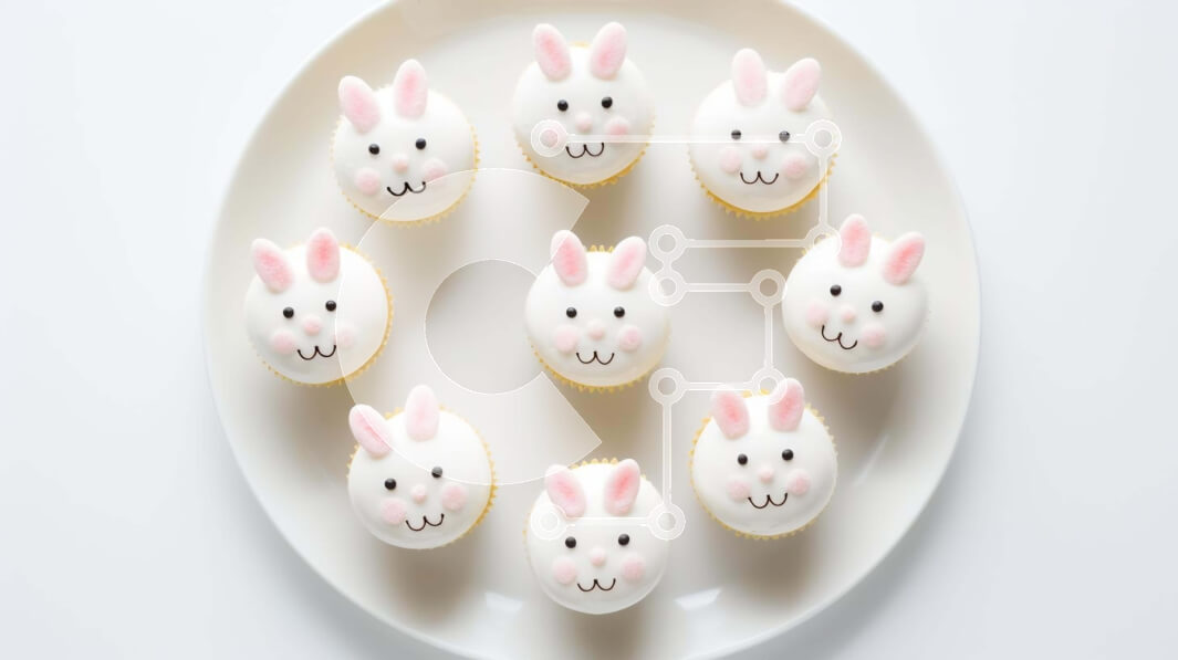 Σετ των 2 Intra Συλλεκτικό Ξύλινο Παζλ Plywood  4mm - Cupcakes με πρόσωπα λαγουδάκι σε λευκό πιάτο Σε Ξύλινο Κουτί - Διαστάσεις: 10x10 cm – 25 κομμάτια