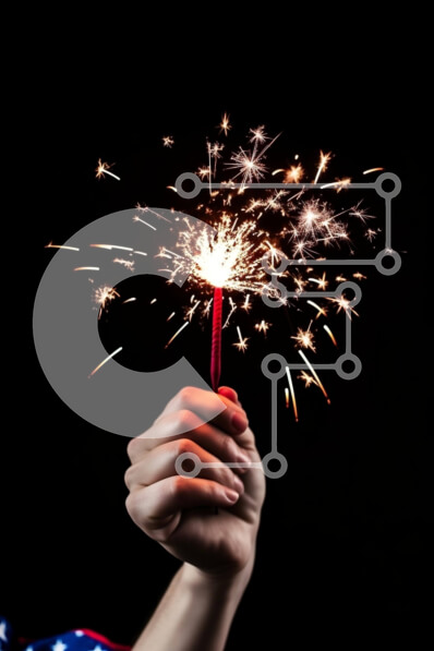 Intra Συλλεκτικό Ξύλινο Παζλ Plywood  4mm - Άτομο που κρατά βεγγαλικό εμπνευσμένο από την αμερικανική σημαία για τον εορτασμό της 4ης Ιουλίου Σε Ξύλινο Κουτί - Διαστάσεις: 10x10 cm – 25 κομμάτια