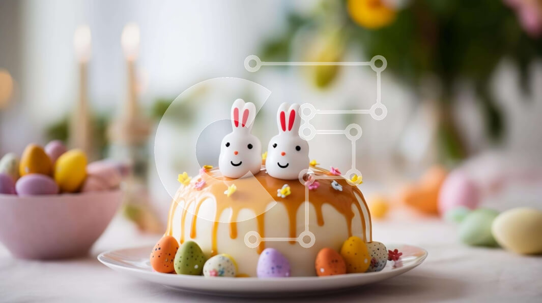 Intra Συλλεκτικό Ξύλινο Παζλ Plywood  4mm - Πολύχρωμο Πασχαλινό κέικ με κουνελάκια και αυγά Σε Ξύλινο Κουτί - Διαστάσεις: 10x10 cm – 25 κομμάτια