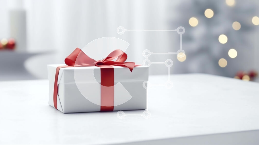 Intra Συλλεκτικό Ξύλινο Παζλ Plywood  4mm - Λευκό κουτί δώρου με κόκκινη κορδέλα και χριστουγεννιάτικα στολίδια Σε Ξύλινο Κουτί - Διαστάσεις: 10x10 cm – 25 κομμάτια