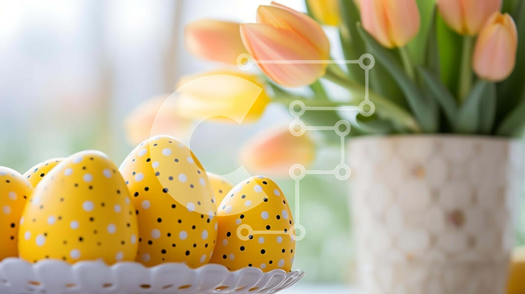 Intra Συλλεκτικό Ξύλινο Παζλ Plywood  4mm - Εορταστικά Πασχαλινά αυγά και τουλίπες στο άσπρο πιάτο Σε Ξύλινο Κουτί - Διαστάσεις: 10x10 cm – 25 κομμάτια