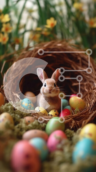 Intra Συλλεκτικό Ξύλινο Παζλ Plywood  4mm - Αξιολάτρευτο πασχαλινό λαγουδάκι σε μια φωλιά από πολύχρωμα αυγά Σε Ξύλινο Κουτί - Διαστάσεις Puzzle: 10x10 cm – 25 κομμάτια