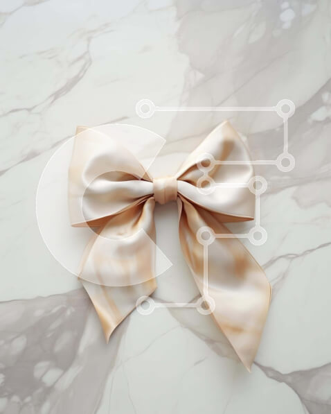 Intra Συλλεκτικό Ξύλινο Παζλ Plywood  4mm - Λευκός και μπεζ σατέν φιόγκος σε κομψή μαρμάρινη επιφάνεια Σε Ξύλινο Κουτί - Διαστάσεις Puzzle: 10x10 cm – 25 κομμάτια