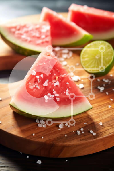 Σετ των 2 Intra Συλλεκτικό Ξύλινο Παζλ Plywood  4mm - Φρέσκες φέτες καρπούζι με λάιμ και αλάτι στο ξύλο κοπής Σε Ξύλινο Κουτί - Διαστάσεις: 10x10 cm – 25 κομμάτια