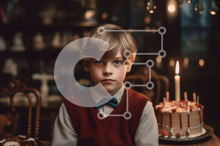 Intra Συλλεκτικό Ξύλινο Παζλ Plywood  4mm - Ευτυχισμένη στιγμή: Νεαρό αγόρι που γιορτάζει με μια τούρτα γενεθλίων και αναμμένα κεριά Σε Ξύλινο Κουτί - Διαστάσεις Puzzle: 10x10 cm – 25 κομμάτια