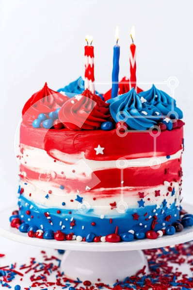 Σετ των 2 Intra Συλλεκτικό Ξύλινο Παζλ Plywood  4mm - Κόκκινο, λευκό και μπλε διακοσμημένο κέικ με αναμμένα κεριά Σε Ξύλινο Κουτί - Διαστάσεις: 10x10 cm – 25 κομμάτια