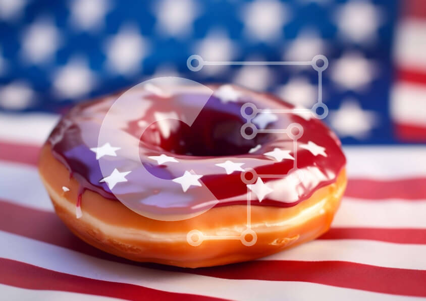 Σετ των 2 Intra Συλλεκτικό Ξύλινο Παζλ Plywood  4mm - Πατριωτικό ντόνατ με αμερικανική σημαία για τον εορτασμό της 4ης Ιουλίου Σε Ξύλινο Κουτί - Διαστάσεις: 10x10 cm – 25 κομμάτια