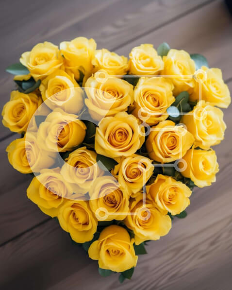 Intra Συλλεκτικό Ξύλινο Παζλ Plywood  4mm - Σύνθεση κίτρινου τριαντάφυλλου σε σχήμα καρδιάς σε ξύλινο τραπέζι Σε Ξύλινο Κουτί - Διαστάσεις Puzzle: 10x10 cm – 25 κομμάτια