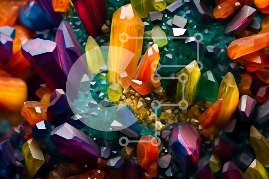 Intra Συλλεκτικό Ξύλινο Παζλ Plywood  4mm - Κοντινή εικόνα των πολύχρωμων κρυστάλλων σε μαύρο φόντο Σε Ξύλινο Κουτί - Διαστάσεις Puzzle: 10x10 cm – 25 κομμάτια