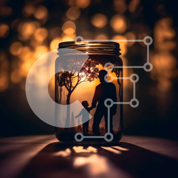 Intra Συλλεκτικό Ξύλινο Παζλ Plywood  4mm - Mason Jar με σιλουέτες ανθρώπων που κρατούν τα χέρια στο σκοτάδι Σε Ξύλινο Κουτί - Διαστάσεις: 10x10 cm – 25 κομμάτια