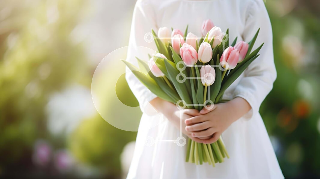 Intra Συλλεκτικό Ξύλινο Παζλ Plywood  4mm - Γιορτή με ροζ και λευκές τουλίπες Σε Ξύλινο Κουτί - Διαστάσεις Puzzle: 10x10 cm – 25 κομμάτια