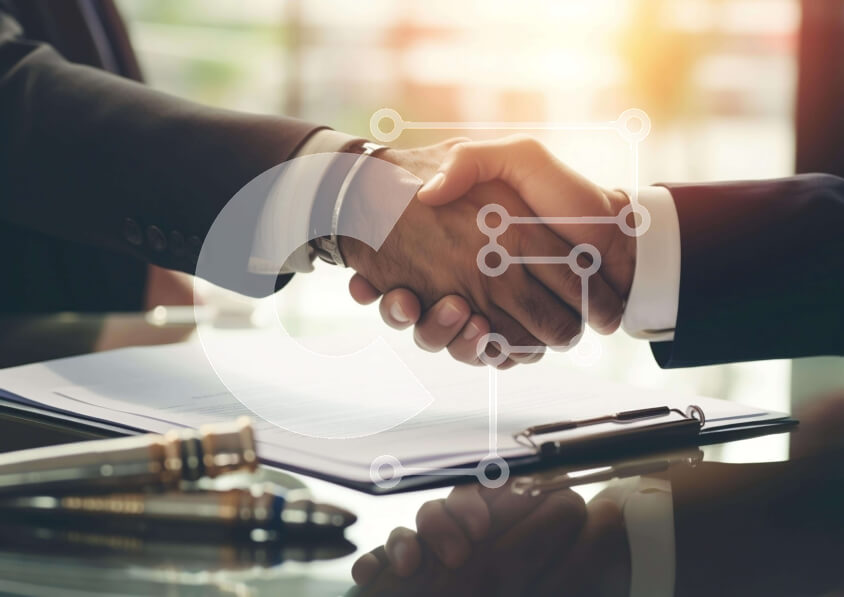 Intra Συλλεκτικό Ξύλινο Παζλ Plywood  4mm - Επιχειρηματίες που κάνουν χειραψία πάνω από μια σύμβαση Σε Ξύλινο Κουτί - Διαστάσεις Puzzle: 10x10 cm – 25 κομμάτια