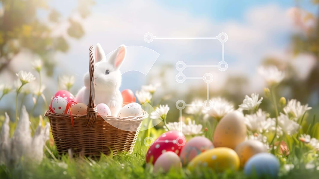 Intra Συλλεκτικό Ξύλινο Παζλ Plywood  4mm - Λευκό λαγουδάκι και Πασχαλινό καλάθι με πολύχρωμα αυγά στο γρασίδι Σε Ξύλινο Κουτί - Διαστάσεις: 10x10 cm – 25 κομμάτια