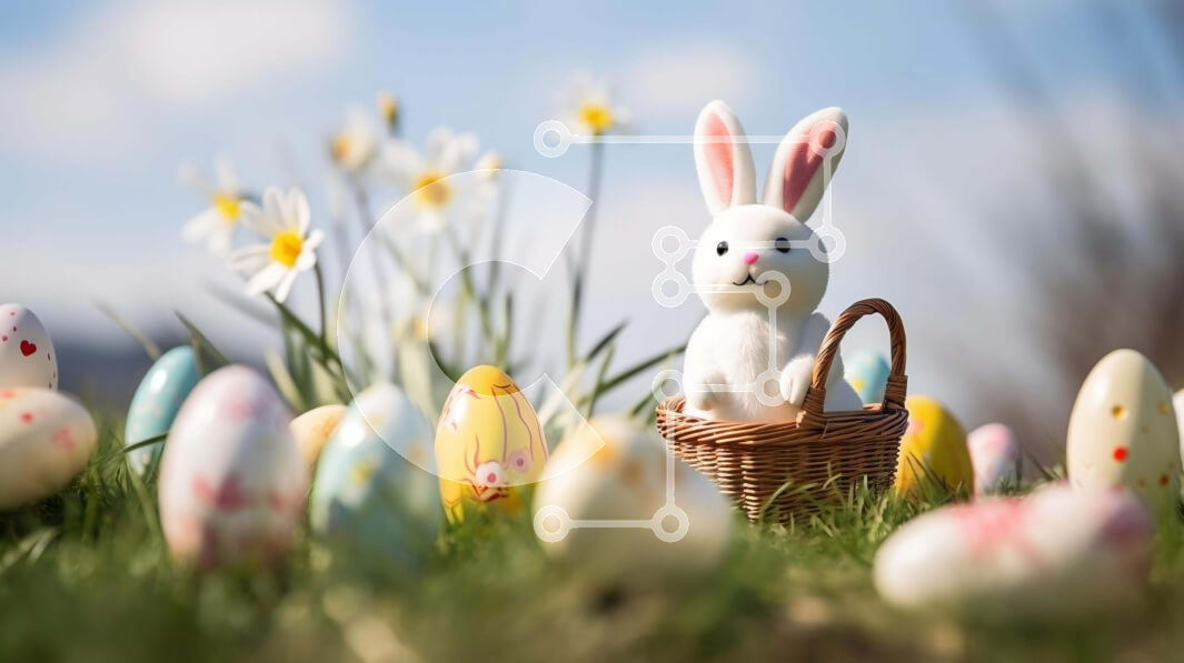 Intra Συλλεκτικό Ξύλινο Παζλ Plywood  4mm - Πασχαλινό λαγουδάκι και πολύχρωμα αυγά στο γρασίδι Σε Ξύλινο Κουτί - Διαστάσεις: 10x10 cm – 25 κομμάτια