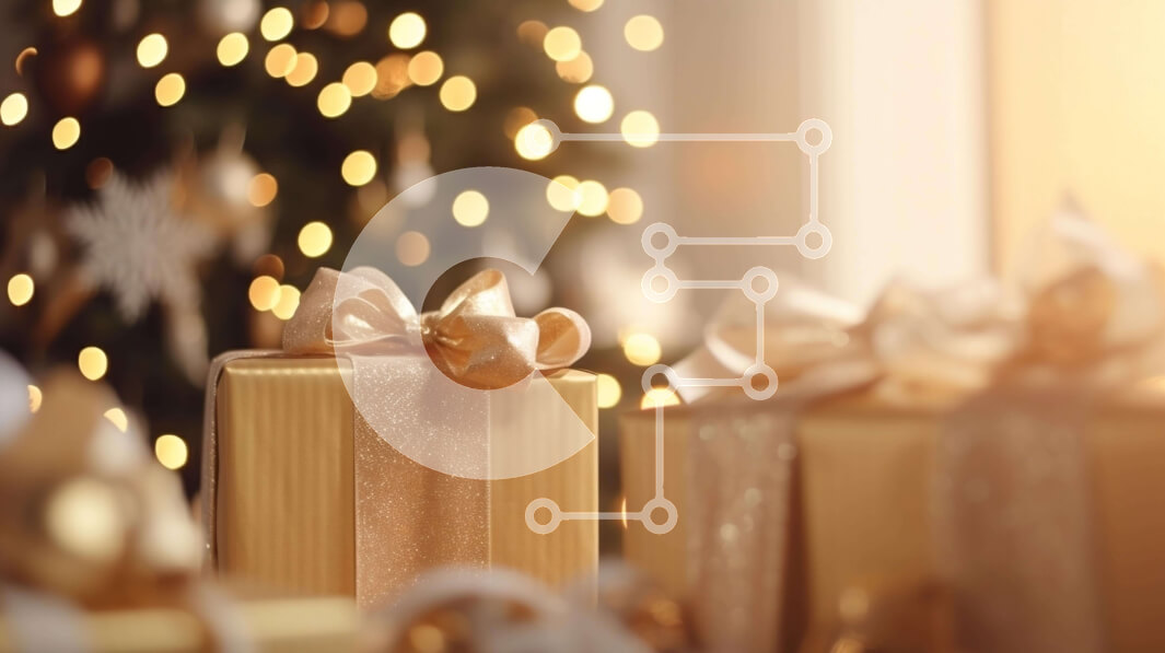 Intra Συλλεκτικό Ξύλινο Παζλ Plywood  4mm - Χρυσά κουτιά δώρων με φιόγκους μπροστά από το χριστουγεννιάτικο δέντρο Σε Ξύλινο Κουτί - Διαστάσεις: 10x10 cm – 25 κομμάτια