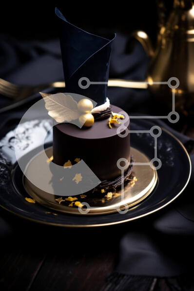 Σετ των 2 Intra Συλλεκτικό Ξύλινο Παζλ Plywood  4mm - Περίτεχνα διακοσμημένο κέικ σοκολάτας σε μαύρο και χρυσό πιάτο Σε Ξύλινο Κουτί - Διαστάσεις: 10x10 cm – 25 κομμάτια