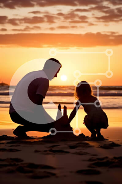 Intra Συλλεκτικό Ξύλινο Παζλ Plywood  4mm - Πατέρας και κόρη χτίζουν κάστρα από άμμο στο ηλιοβασίλεμα Σε Ξύλινο Κουτί - Διαστάσεις Puzzle: 10x10 cm – 25 κομμάτια