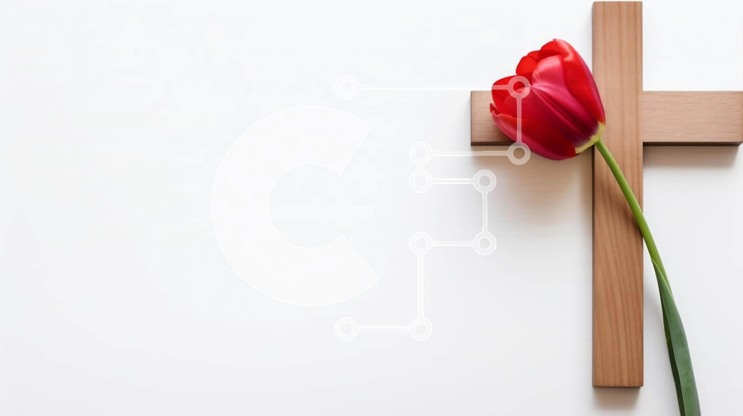 Intra Συλλεκτικό Ξύλινο Παζλ Plywood  4mm - Κόκκινη τουλίπα στον παλιό ξύλινο σταυρό για θρησκευτικούς εορτασμούς Σε Ξύλινο Κουτί - Διαστάσεις Puzzle: 10x10 cm – 25 κομμάτια