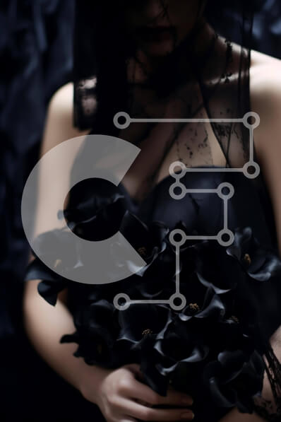 Intra Συλλεκτικό Ξύλινο Παζλ Plywood  4mm - Κομψή γυναίκα που κρατά πολλά μαύρα λουλούδια Σε Ξύλινο Κουτί - Διαστάσεις Puzzle: 10x10 cm – 25 κομμάτια