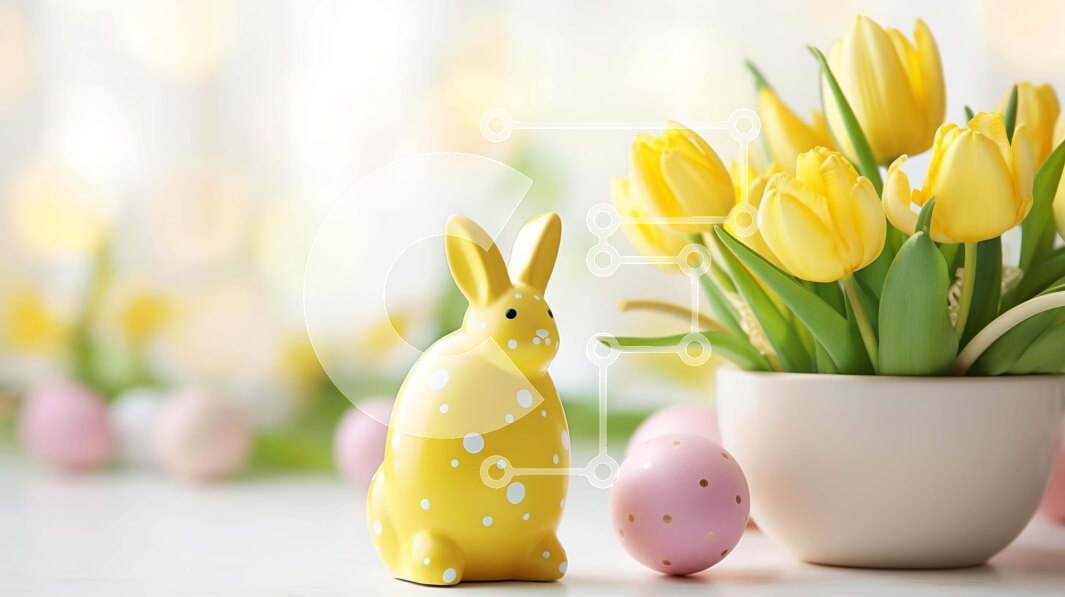 Intra Συλλεκτικό Ξύλινο Παζλ Plywood  4mm - Πασχαλινό λαγουδάκι και αυγά με τουλίπες την άνοιξη Σε Ξύλινο Κουτί - Διαστάσεις: 10x10 cm – 25 κομμάτια