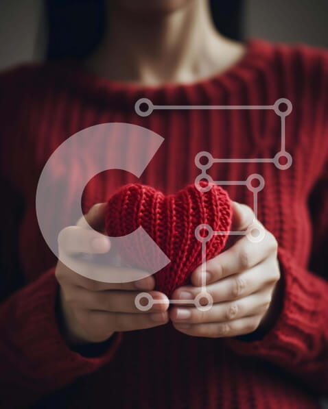 Intra Συλλεκτικό Ξύλινο Παζλ Plywood  4mm - Γυναίκα που κρατά μια κόκκινη κροσέ καρδιά Σε Ξύλινο Κουτί - Διαστάσεις Puzzle: 10x10 cm – 25 κομμάτια