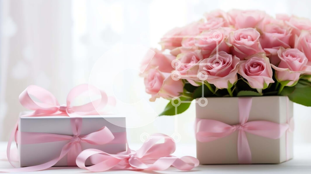 Intra Συλλεκτικό Ξύλινο Παζλ Plywood  4mm - Ροζ τριαντάφυλλα και κουτιά δώρων στο τραπέζι Σε Ξύλινο Κουτί - Διαστάσεις: 10x10 cm – 25 κομμάτια