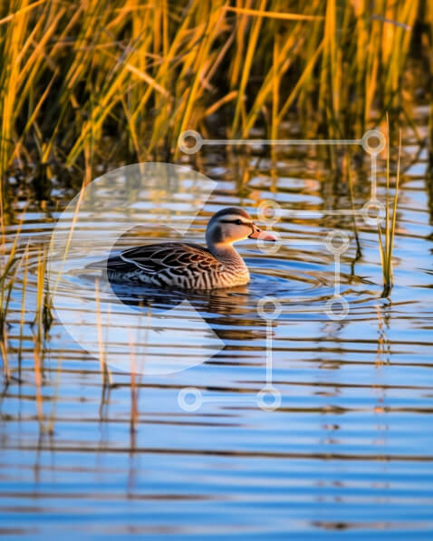 Intra Συλλεκτικό Ξύλινο Παζλ Plywood  4mm - Όμορφη εικόνα ενός μικρού πουλιού μέσα στο νερό που περιβάλλεται από ψηλά καλάμια Σε Ξύλινο Κουτί - Διαστάσεις: 10x10 cm – 25 κομμάτια