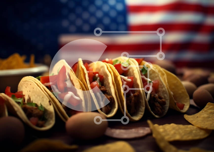 Σετ των 2 Intra Συλλεκτικό Ξύλινο Παζλ Plywood  4mm - Tacos σε ένα ξύλινο τραπέζι με την αμερικανική σημαία στο φόντο Σε Ξύλινο Κουτί - Διαστάσεις: 10x10 cm – 25 κομμάτια