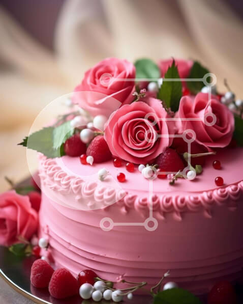 Σετ των 2 Intra Συλλεκτικό Ξύλινο Παζλ Plywood  4mm - Ροζ κέικ με τριαντάφυλλα και σμέουρα σε ένα οβάλ πιάτο Σε Ξύλινο Κουτί - Διαστάσεις: 10x10 cm – 25 κομμάτια