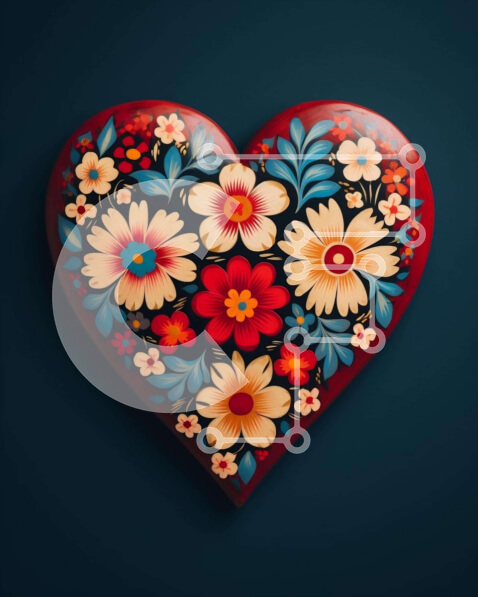 Intra Συλλεκτικό Ξύλινο Παζλ Plywood  4mm - Ξύλινο αντικείμενο σε σχήμα καρδιάς με πολύχρωμα λουλούδια Σε Ξύλινο Κουτί - Διαστάσεις: 10x10 cm – 25 κομμάτια