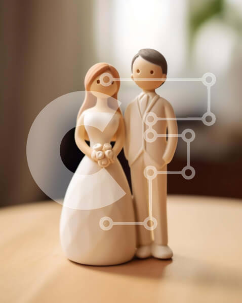 Intra Συλλεκτικό Ξύλινο Παζλ Plywood  4mm - Τοπέρ για γαμήλια τούρτα με ειδώλια νύφης και γαμπρού σε ξύλινο τραπέζι Σε Ξύλινο Κουτί - Διαστάσεις: 10x10 cm – 25 κομμάτια