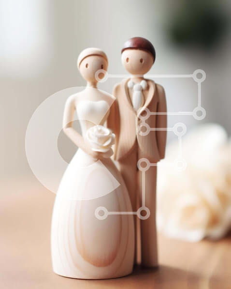 Intra Συλλεκτικό Ξύλινο Παζλ Plywood  4mm - Παραδοσιακό κάλυμμα γαμήλιας τούρτας με ειδώλια νύφης και γαμπρού Σε Ξύλινο Κουτί - Διαστάσεις: 10x10 cm – 25 κομμάτια