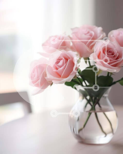 Intra Συλλεκτικό Ξύλινο Παζλ Plywood  4mm - Ροζ τριαντάφυλλα σε διάφανο βάζο σε ξύλινο τραπέζι Σε Ξύλινο Κουτί - Διαστάσεις: 10x10 cm – 25 κομμάτια