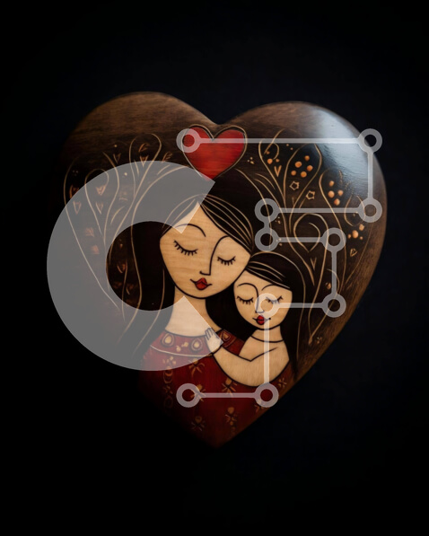 Intra Συλλεκτικό Ξύλινο Παζλ Plywood  4mm - Ξύλινο κουτί σε σχήμα καρδιάς με σχέδιο μητέρας και παιδιού Σε Ξύλινο Κουτί - Διαστάσεις Puzzle: 10x10 cm – 25 κομμάτια