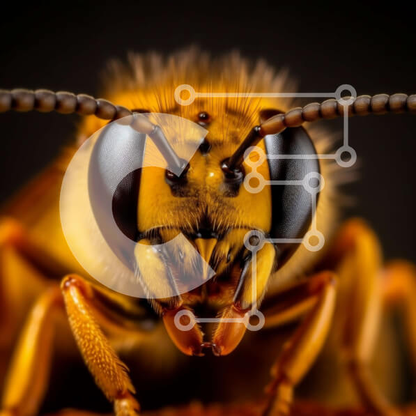 Intra Συλλεκτικό Ξύλινο Παζλ Plywood  4mm - Εκπληκτική κοντινή λήψη του προσώπου μιας σφήκας με μαύρα μάτια και κεραίες Σε Ξύλινο Κουτί - Διαστάσεις: 10x10 cm – 25 κομμάτια