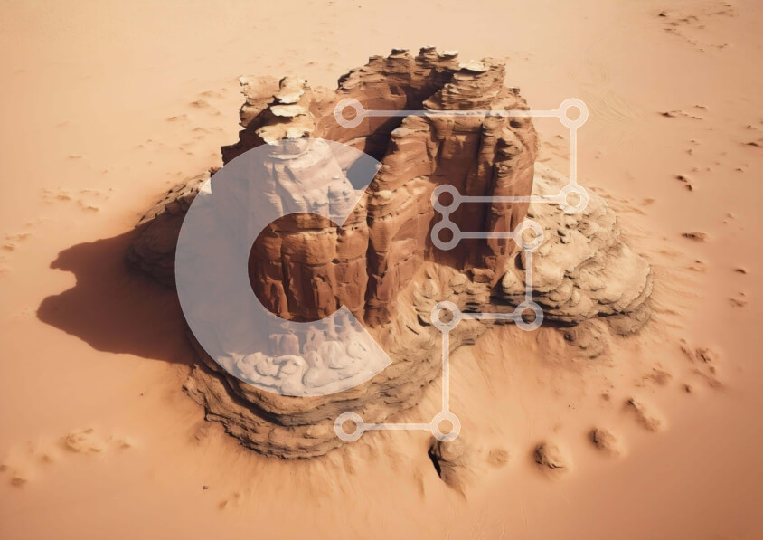 Intra Συλλεκτικό Ξύλινο Παζλ Plywood  4mm - Εναέρια άποψη του σχηματισμού βράχου της ερήμου Σε Ξύλινο Κουτί - Διαστάσεις: 10x10 cm – 25 κομμάτια