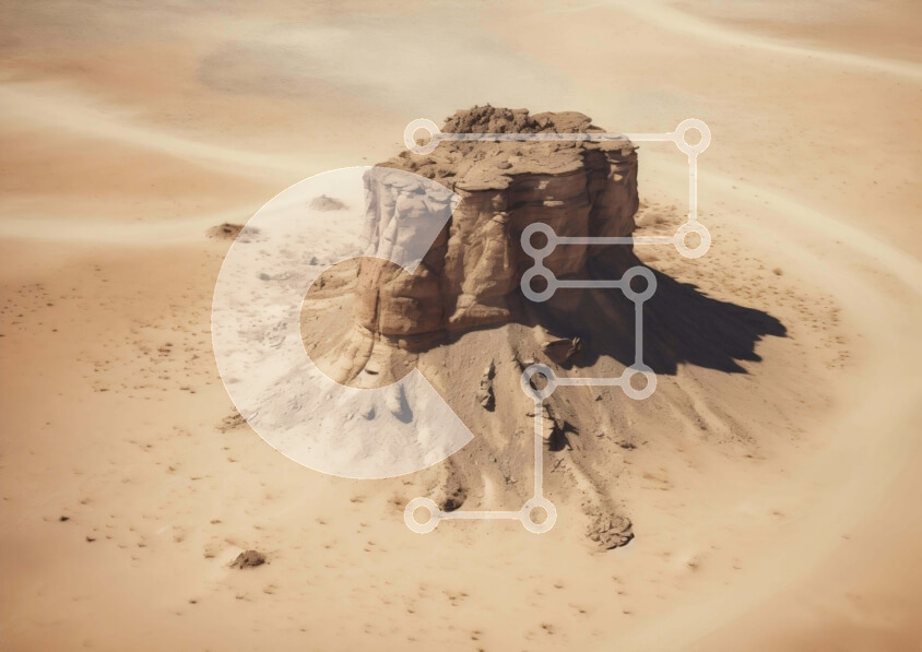 Intra Συλλεκτικό Ξύλινο Παζλ Plywood  4mm - Αεροφωτογραφία του μεγάλου σχηματισμού βράχου στην έρημο Σε Ξύλινο Κουτί - Διαστάσεις: 10x10 cm – 25 κομμάτια