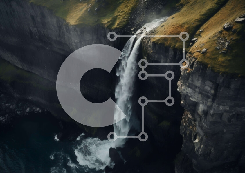 Intra Συλλεκτικό Ξύλινο Παζλ Plywood  4mm - Εναέρια άποψη του καταρράκτη που ρέει στον ωκεανό Σε Ξύλινο Κουτί - Διαστάσεις: 10x10 cm – 25 κομμάτια