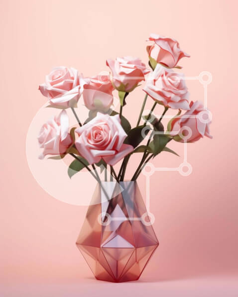 Intra Συλλεκτικό Ξύλινο Παζλ Plywood  4mm - Πολυγωνικό ροζ λουλούδι Origami σε γυάλινο βάζο Σε Ξύλινο Κουτί - Διαστάσεις Puzzle: 10x10 cm – 25 κομμάτια