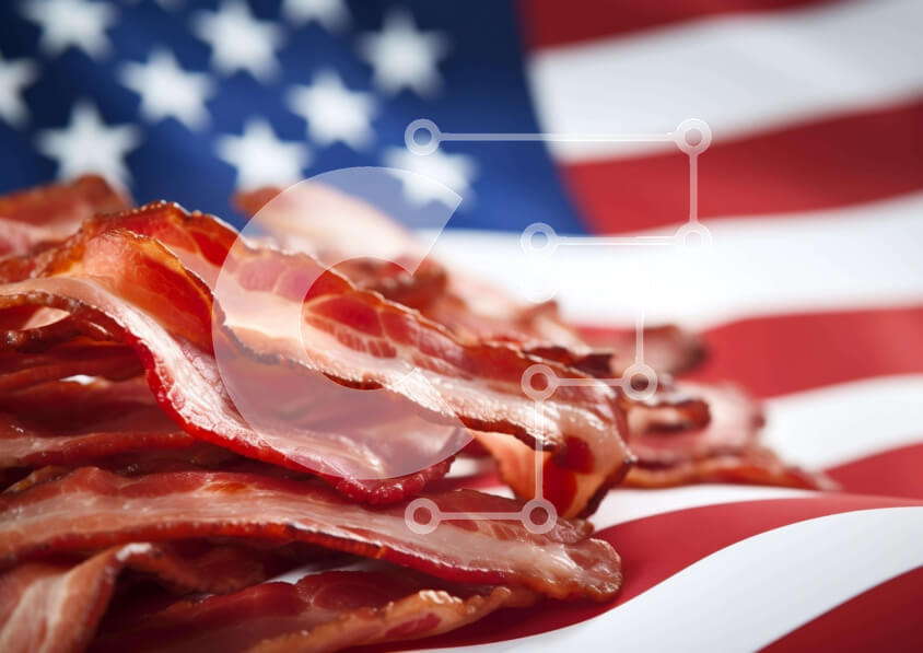 Σετ των 2 Intra Συλλεκτικό Ξύλινο Παζλ Plywood  4mm - Αμερικανική σημαία με μαγειρεμένο μπέικον Σε Ξύλινο Κουτί - Διαστάσεις: 10x10 cm – 25 κομμάτια