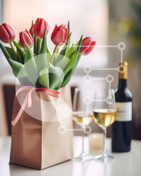 Intra Συλλεκτικό Ξύλινο Παζλ Plywood  4mm - Ρομαντικό τραπέζι με κόκκινες τουλίπες και κρασί Σε Ξύλινο Κουτί - Διαστάσεις: 10x10 cm – 25 κομμάτια