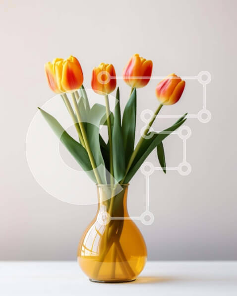 Intra Συλλεκτικό Ξύλινο Παζλ Plywood  4mm - Γυάλινο βάζο με πορτοκαλί και κίτρινες τουλίπες Σε Ξύλινο Κουτί - Διαστάσεις Puzzle: 10x10 cm – 25 κομμάτια