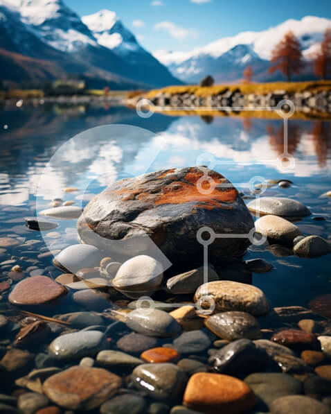 Intra Συλλεκτικό Ξύλινο Παζλ Plywood  4mm - Γραφικό τοπίο ενός βράχου δίπλα στη λίμνη με θέα στο βουνό Σε Ξύλινο Κουτί - Διαστάσεις: 10x10 cm – 25 κομμάτια