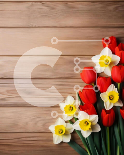 Intra Συλλεκτικό Ξύλινο Παζλ Plywood  4mm - Ανοιξιάτικα λουλούδια μπουκέτο σε ξύλινο φόντο Σε Ξύλινο Κουτί - Διαστάσεις: 10x10 cm – 25 κομμάτια